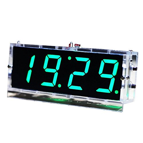 KKMOON Kompakte 4-stellige DIY LED Digitaluhr Kit Light Control Temperaturanzeige Datum Zeit mit transparenten Etui (Grün)