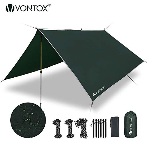 V VONTOX Zeltplane Wasserdicht, 3x3m-PU3000mm Regen Fliegen Sonnenschutz für Zelt, Anti-UV, Leichte Tragbare für Camping, Reisen, Hängematten Zelt Tarp