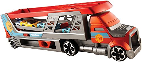 Hot Wheels CDJ19 Blasting Rig Transporter mit Platz für 14 Autos im 1:64 Maßstab, Spielzeug LKW inkl. 3 Spielzeugautos, ab 3 Jahren