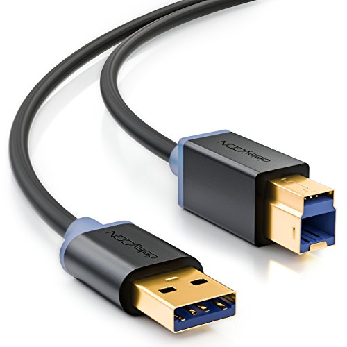 deleyCON [2m] USB 3.0 Super Speed Kabel - USB A-Stecker zu USB B-Stecker - USB 3.0 Super Speed Technologie - Übertragungsraten bis zu 5Gbit/s - geschirmtes, flexibles PREMIUM USB 3.0 Kabel - schnelle und sichere Datenübertragung für z.B. Festplattengehäuse, Dockingstationen, Multifunktionsdruckern - abwärtskompatibel zu USB 2.0 / USB 1.1 - Farbe: Schwarz/Blau
