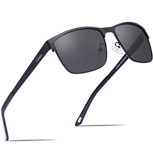 Carfia Polarisierte Herren Sonnenbrille Modische Metallrahmen Fahrer Sonnenbrille 100% UV400 Schutz für Golf, Autofahren, Outdoor Sport, Angeln (Gestell: Schwarz, Gläser: Grau)