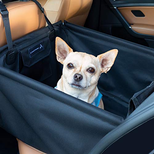 LIONSTRONG Hunde Autositz, kleine bis mittlere Hunde, Hundesitz wasserdicht, Hundedecke, Einzelsitz für den Rücksitz +inkl Gratis Sicherheitsgurt für den Hund