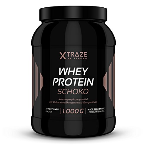 Whey Protein Pulver 1kg für Eiweiß-Shakes 1000g Molkenprotein-Konzentrat mit Glutamin und BCAA - Qualität aus Deutschland - ohne Zusatzstoffe wie Aspartam - für Kraftsport | Bodybuilding | Fitness (Schoko)