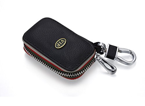 Echtes Leder Autoschlüssel vip - logo Etui Holder Tragbar Auto Schlüssel Tasche KFZ Schlüssel Kette Coin Holder Zipper Case Fernbedienung Wallet Tasche (Schwarz)