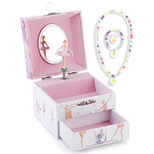 RPJC Kinder Musik - Glocke Schmuckkästchen - Box Speichern mit Schublade und Set für Schmuck mit Mädchen Gymnastik Thema - Wunderschön Träumer Tune Pink