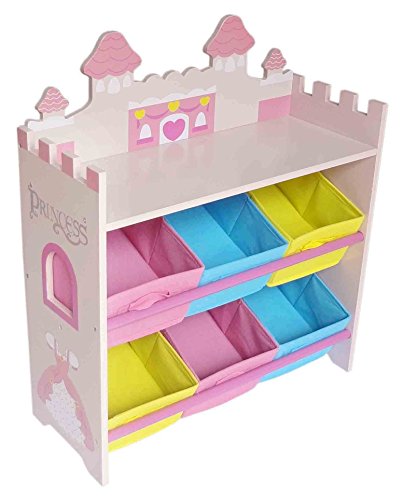 Prinzessinnen Kinderregal mit 6 Boxen & stylisches Prinzessin Kinder Aufbewahrungsregal in Rosa – Kinder Wandregal & Kindermöbel mit Aufbewahrungsboxen zur Spielzeugaufbewahrung