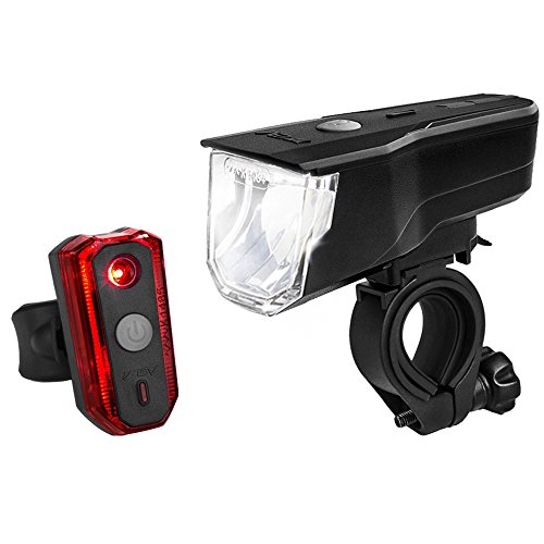 BV LED Fahrradbeleuchtung Set, StVZO Zugelassen LED Fahrradlicht Frontlicht und Rücklicht Set, 3 Licht-Modi USB Aufladbare Fahrradlichter, IP44 Wasserdicht LED Fahrradlampe