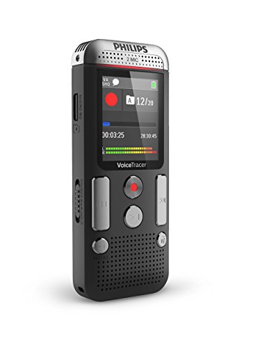 Philips DVT2510 Digitales Diktiergerät (kompaktes Aufnahmegerät, mp3 Recorder, 2 Mikrofon-Stereoaufnahme, Farbdisplay, 8 GB interner Speicher, USB-Anschluss, Plug & Play, Win/Mac/Linux), Anthrazit