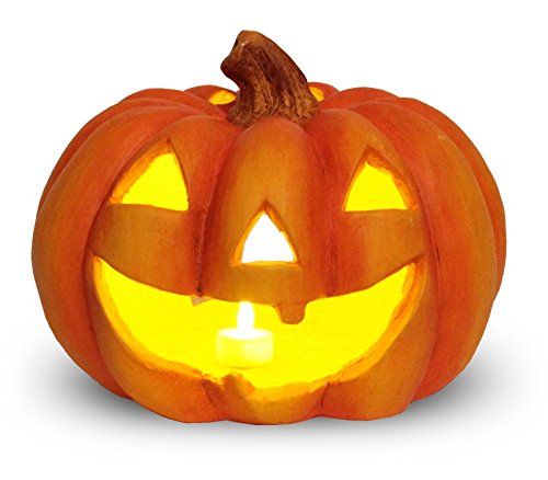 matches21 Jack O' Lantern Halloween Kürbis Windlicht/Laterne Halloweendeko aus Ton 27x23 cm inkl. Flacker LED-Teelicht