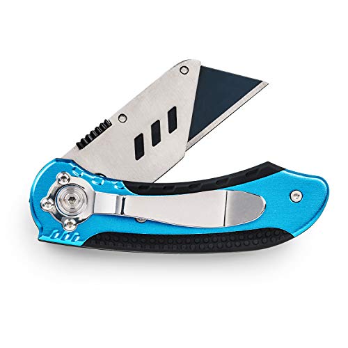 SolidWork Profi Cuttermesser inkl. ultra scharfen Ersatzklingen – klappbares Teppichmesser mit Sicherheitslock und Gürtelclip