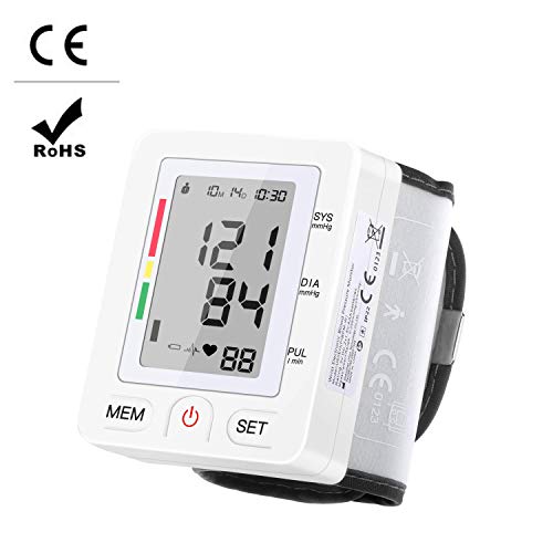 Pipishell LCD Digitales Blutdruckmessgerät Handgelenk Blutdruckmessung + Pulsmessung mit Arrhythmie-, WHO Anzeige & Speicherfunktion, CE ROHS zertifiziert
