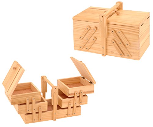 Spetebo Holz Nähkästchen ausklappbar - Nähkasten Nähkiste Nähkorb Näh Box Aufbewahrung