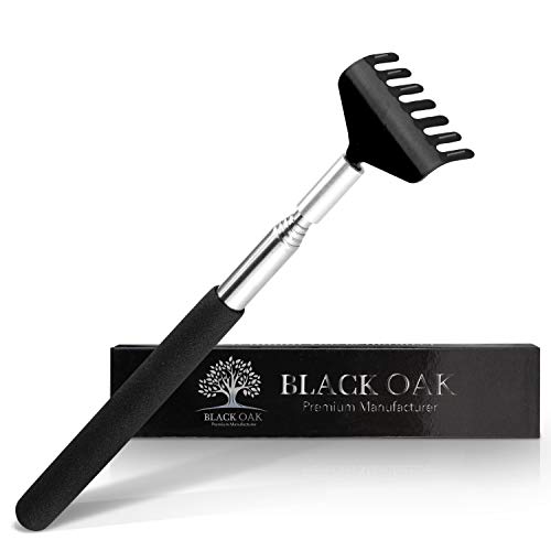 Black Oak Premium Rückenkratzer aus Edelstahl - 68cm Reichweite - Hochwertiger Kratzer mit ausziehbarem Stab - Teleskop Metallrückenkratzer für Kopf und Rücken