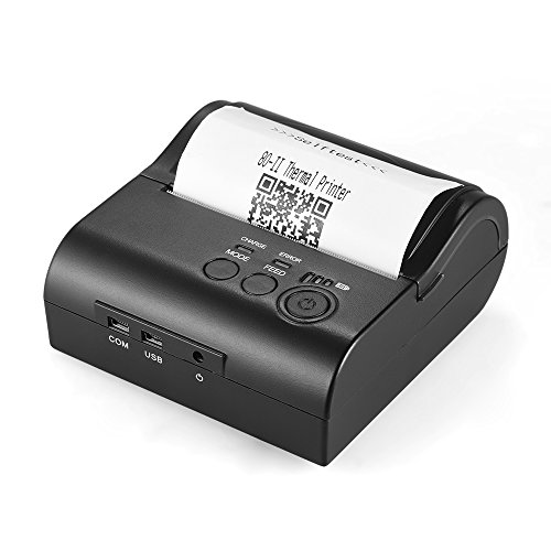 KKmoon 80mm POS Drucker, Mini Tragbar Kassendrucker, Bluetooth 4.0 & 3.0 Thermodrucker, 203 DPI Bondrucker für Quittung Rechnung Beleg Fahrkarte, Android iOS Windows