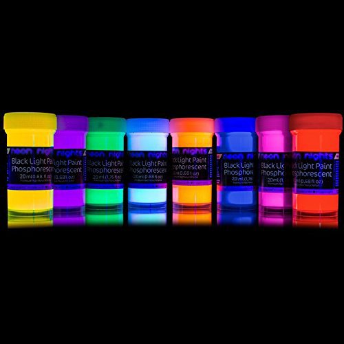 neon nights nachleuchtende Neon Farben | Phosphoreszierende Wandfarbe für Glow Effekt im Dunkeln | 8 x 20ml Leuchtfarben Paint Set