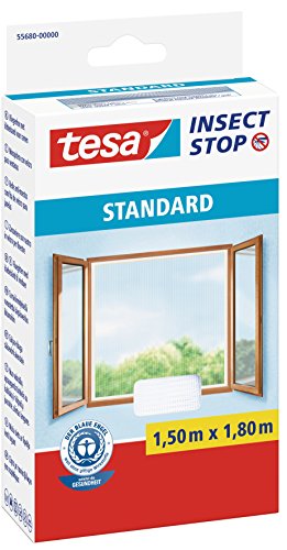 tesa Fliegengitter für Fenster Standard, weiß, leichter Sichtschutz, 1,5m x 1,8m