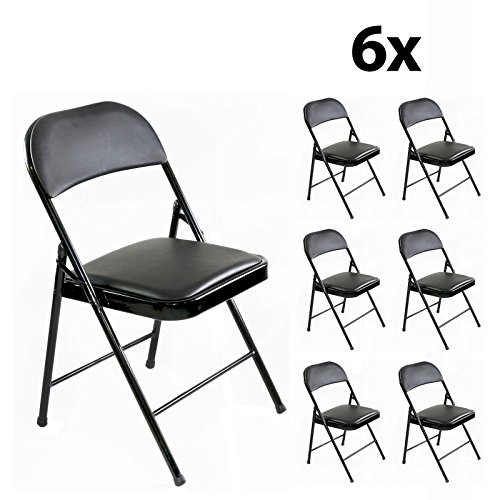 6er set stabile Klappstühle Faltstühle Stuhl Metall in schwarz PVC in schwarz, 6 Stühle