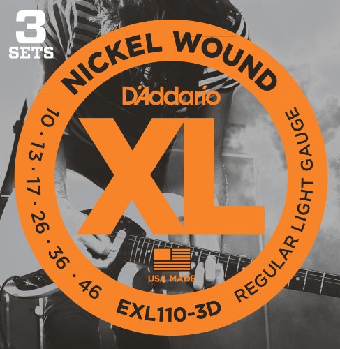 D'Addario EXL110-3D vernickelte Stahlsaiten für E-Gitarre .010 - .046 Regular Light (3er Pack) Sparpack