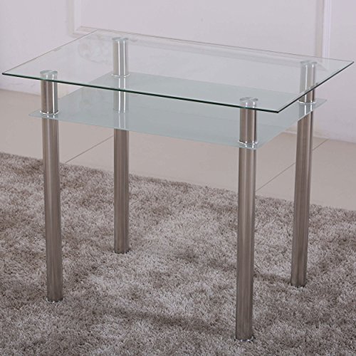 Esstisch 90x60 Küchentisch Esszimmer Tisch Chrom Speisetisch Klar-Glas mit Ablage - Satiniert