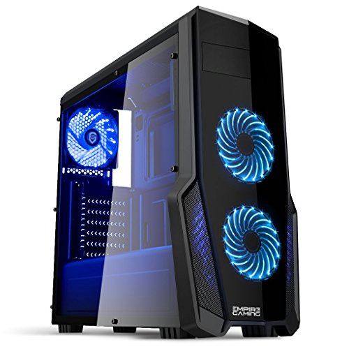 Empire Gaming - PC-Gehäuse Gaming WarFare Schwarz LED-Leuchte Blau: USB 3.0, 3 Lüfter LED-Leuchte 120 mm, Seitenwand Transparent/Schwarz- ATX / mATX / mITX