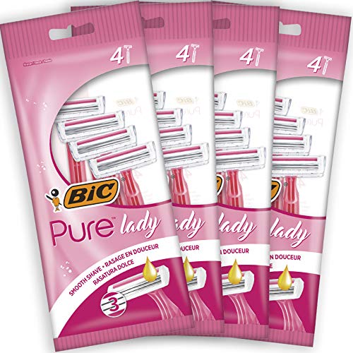 BIC Pure Lady Pink Nassrasierer Set für Damen – 3 Klingen Einwegrasierer mit Shea-Butter Gleitstreifen für eine sichere & präzise Rasur – Set mit 16 Rasierern