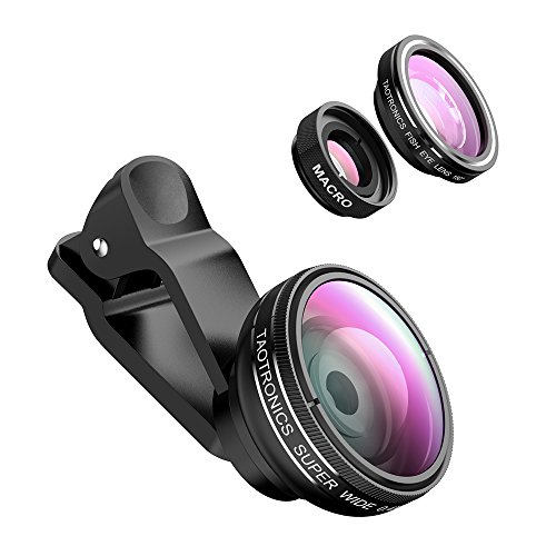 TaoTronics TT-SH014 Fisheye Objektiv Clip-On Kamera Adapter für Smartphones (180 Grad Fisheye Objektiv, 10x Macro Objektiv, 0,4x Weitwinkelobjektive)