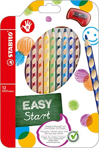 Ergonomischer Buntstift - STABILO EASYcolors - 12er Pack mit Spitzer - mit 12 verschiedenen Farben - für Rechtshänder