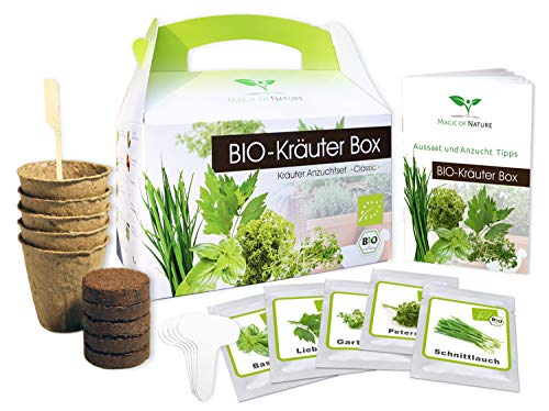 BIO Kräuter Box CLASSIC - Anzuchtset - 5 Sorten BIO Samen - zum Selberzüchten oder zum Verschenken - eine originelle Geschenkidee für praktisch jeden Anlass