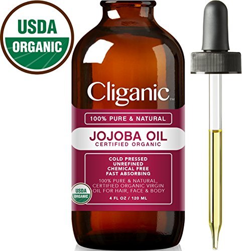 Cliganic Jojobaöl bio 100% kaltgepresst, 120 ml groß, natürliches unverfeinertes ätherisches Öl für Haar & Gesicht, bio-zertifiziert