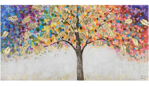 KunstLoft Acryl Gemälde 'Locus Amoenus' 120x60 | original handgemalte Leinwand Bilder XXL | Baum Natur Bunt Gold | Wandbild Acrylbild Moderne Kunst einteilig mit Rahmen
