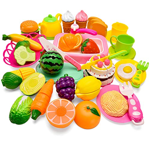 Balnore Küchenspielzeug Lebensmittel Essen Schneiden Kinder Spielzeug Set Frucht Gemüse Obst 36Pcs Rollenspiel Pretend Play