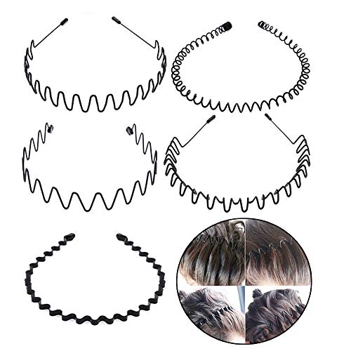 5 Stück Unisex Schwarz Welle Metall Stirnband Haarbänder Haarreifen Haarschmuck Stirnband Zubehör-Schwarz Für Männer Frauen