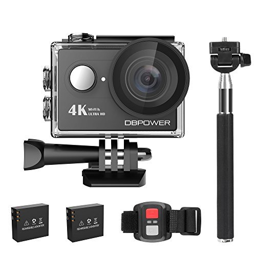 DBPOWER Action Cam, 4K Sports Action Kamera WiFi 2.0 Zoll FHD LCD Display Wasserdicht Helmkamera mit 2 Verbesserten Batterien und Zubehör Kits(Black)