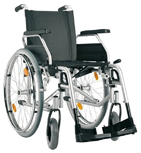 Bischoff Rollstuhl S-Eco 300 Faltrollstuhl Sitzbreite 46 cm Reiserollstuhl PU-Bereifung (pannensicher) - Adapterblock - Feststellbremse Fahrerbedienung - Passive Beleuchtung