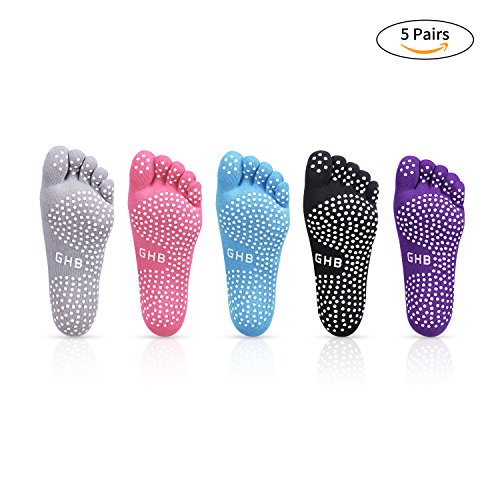 GHB 5Pcs Yoga Socken mit Gummisohlen Baumwolle Sportsocken Atmungsaktivität ideal für Yoga Pilates Tanz Fitness von Größe 36 bis 40
