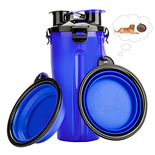 RIZON Tragbare Haustier Wasserflasche 2-in-1 Set mit Faltbar Hunde Reisenapf (2er Set),Katzen Hunde Trinkflasche wasserspender für Unterwegs, Wandern, Draussen,BPA Frei,350ml,Grün