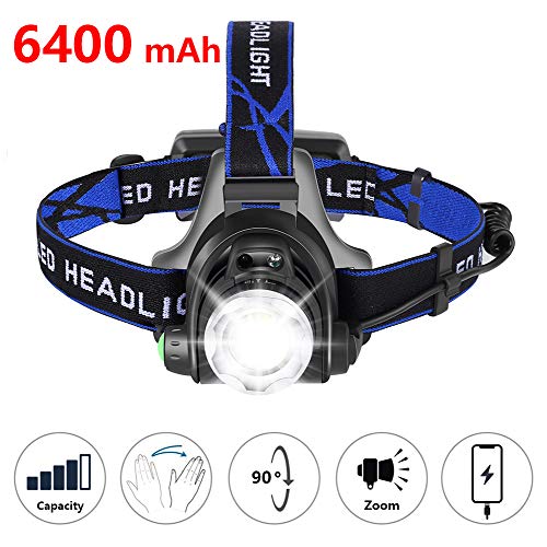 zknen Stirnlampe LED, 6400mAh USB Wiederaufladbare Stirnlampe Kopflampe Wasserdicht Leichtgewichts für Laufen Jogging Lila Reparieren mit 2 Stück 18650 Akkus
