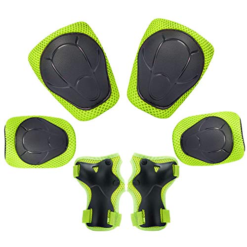 Kuyou Kinder Knieschoner Set 6 in 1 Kit Schutzausrüstung Knie Ellbogenschützer (Grün)