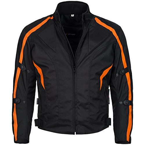 Limitless Herren Motorradjacke mit Protektoren und Reflektoren - Textil Motorrad Jacke aus Cordura - wasserdicht Winddicht Schwarz Orange 784 Gr. XL