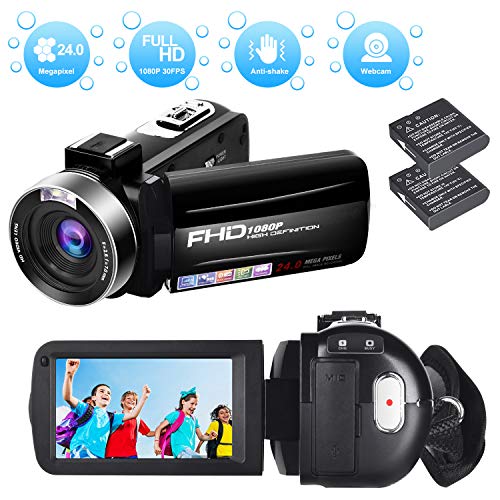 Videokamera Camcorder Full HD 1080P 30FPS Digitale Videokamera HD 24.0MP Serienbild Mini Videokamera mit 3 Zoll drehbarer Bildschirm Webcam-Funktion