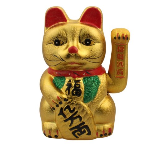 Superfreak Winkekatze Glückskatze winkende Katze aus Keramik°Maneki Neko, Größe: 26 cm - gold