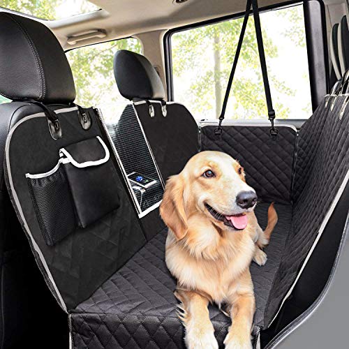 Pecute Hundedecke für Auto Rückbank Kofferraumdecke für Hunde Hand Autoschondecke mit Sicherheitsgurt, Rücksitzbezüge für Hunde mit Sichtfenster Aufbewahrungsbeutel(146x136cm)