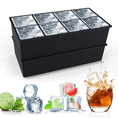 Eiswürfelform Silikon XXL, HOMMINI 8-Fach Silikon Eiswuerfel Form Ice Cube Tray, Eiswürfelbehälter Kühl Aufbewahren, LFGB Zertifiziert und BPA Frei, Schwarz (2er Pack)