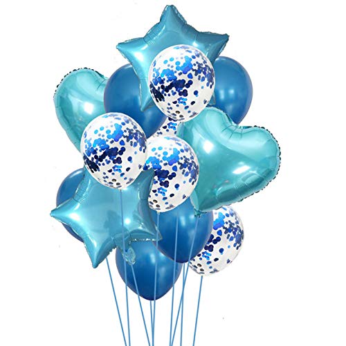 Yalulu 14 Stück Konfetti Luftballons Folienballon Herz Star Ballon Luftballons Latex Helium Pailletten Ballon Für Geburtstagsfeier Hochzeit Party Valentinstag Dekorationen (Blau)