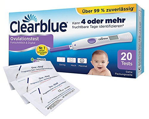 Clearblue Ovulationstest Fortschrittlich & Digital, 20 Tests, 1er Pack (1 x 20 Stück) plus 5 OneStep Schwangerschaftstests 10 miu