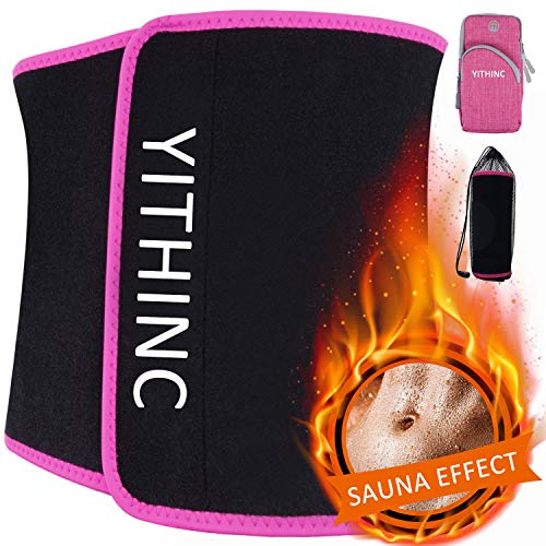 YITHINC Fitnessgürtel,Fitness Gürtel Schwitzgürtel Abnehmen Verstellbarer Taillen Trimmer für Fettverbrennung Sauna Premium- mit Multifunktionsarmband für Männer und Frauen