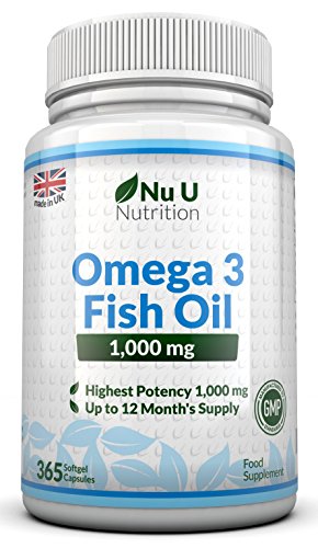 Omega 3 Fischöl 1000 mg von Nu U, 365 Kapseln (Versorgung für 12 Monate) – 100% GELD-ZURÜCK-GARANTIE – Maximale Stärke und Aufnahmefähigkeit – Hergestellt in Großbritannien