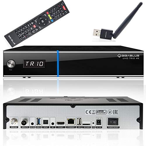 GigaBlue UHD Trio 4K Box SAT-Receiver DVB-S2x DVB-C2 DVB-T2 Tuner inkl. Babotech WLAN Stick [2160p,PVR,HDMI,SD-Card Slot] - schwarz