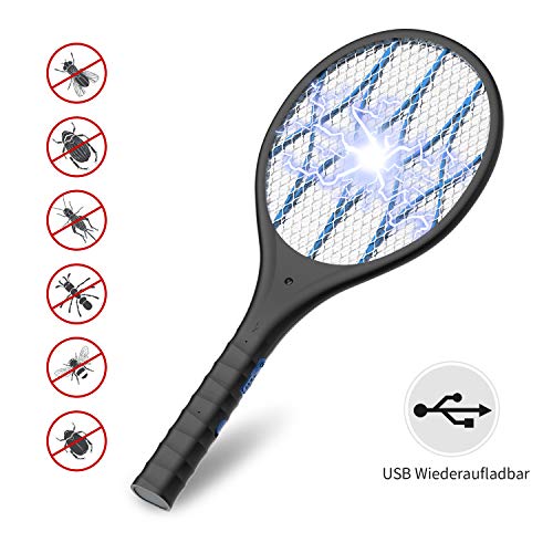 AUZKIN Elektrische Fliegenklatsche Moskito Bug Zapper Insektenvernichter,USB wiederaufladbar mit LED Beleuchtung & Abnehmbaren Taschenlampe,3-Schicht Mesh Schutz
