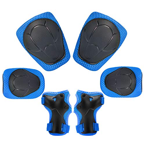 Kuyou Kinder Knieschoner Set 6 in 1 Kit Schutzausrüstung Knie Ellbogenschützer (Blau)